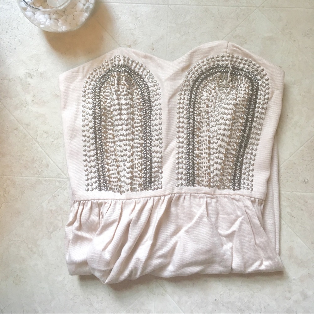 Keepsake studded strapless dress in cream